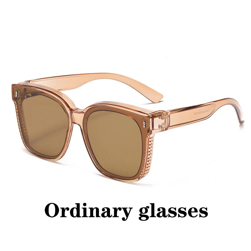 Fashion Square Polarized Sunglasses Cover over Myopia Prescription Glasses Portable Men Women Vintage Fishing Driving Eyewear 