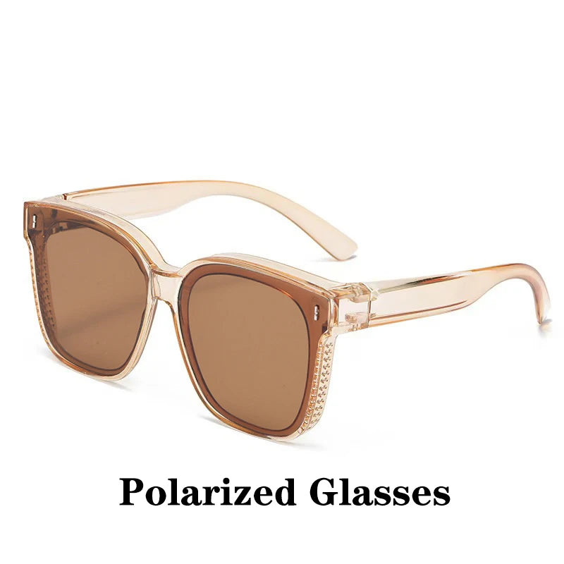Fashion Square Polarized Sunglasses Cover over Myopia Prescription Glasses Portable Men Women Vintage Fishing Driving Eyewear 