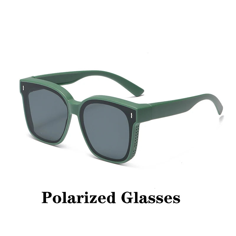 Fashion Square Polarized Sunglasses Cover over Myopia Prescription Glasses Portable Men Women Vintage Fishing Driving Eyewear 