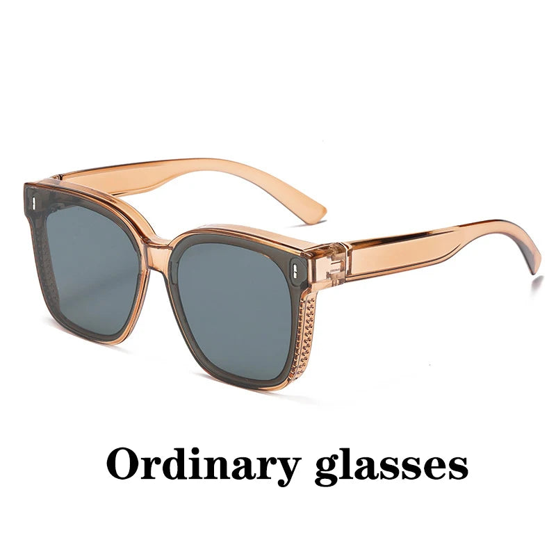 Fashion Square Polarized Sunglasses Cover over Myopia Prescription Glasses Portable Men Women Vintage Fishing Driving Eyewear 