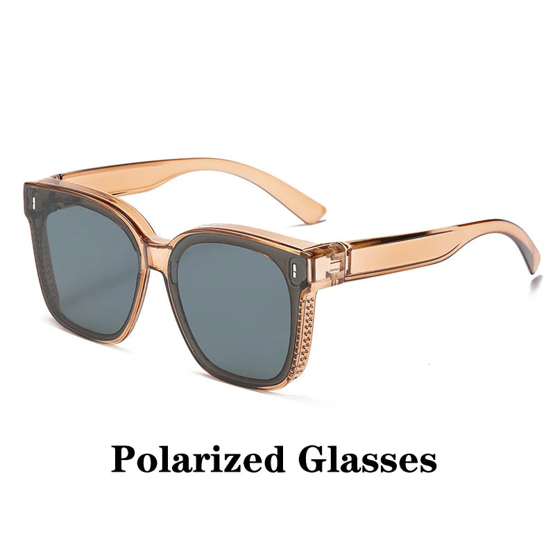 Fashion Square Polarized Sunglasses Cover over Myopia Prescription Glasses Portable Men Women Vintage Fishing Driving Eyewear 