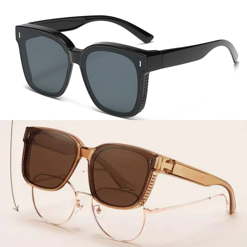 Fashion Square Polarized Sunglasses Cover over Myopia Prescription Glasses Portable Men Women Vintage Fishing Driving Eyewear 