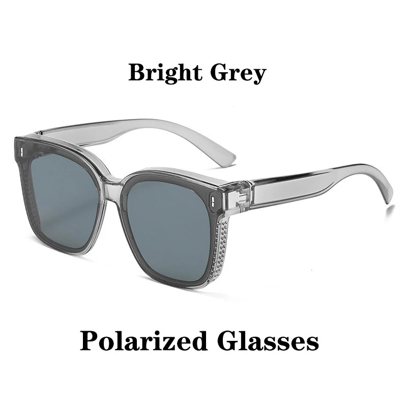 Fashion Square Polarized Sunglasses Cover over Myopia Prescription Glasses Portable Men Women Vintage Fishing Driving Eyewear 