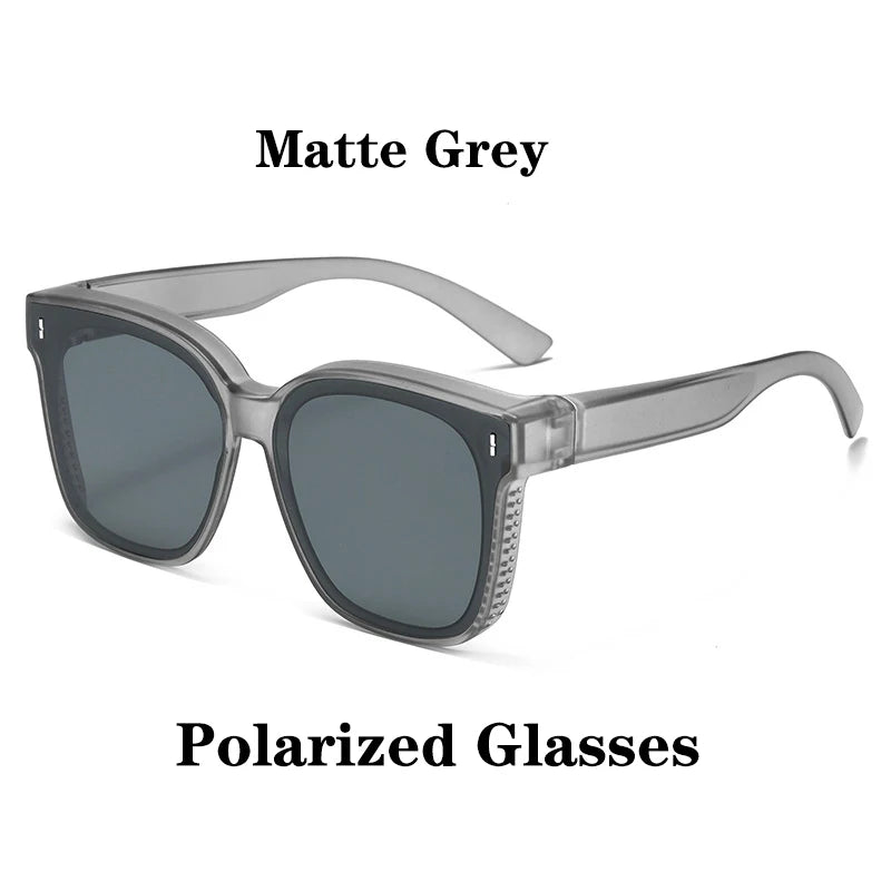 Fashion Square Polarized Sunglasses Cover over Myopia Prescription Glasses Portable Men Women Vintage Fishing Driving Eyewear 
