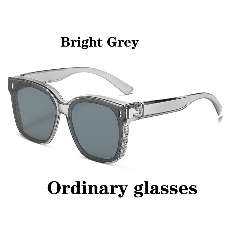 Fashion Square Polarized Sunglasses Cover over Myopia Prescription Glasses Portable Men Women Vintage Fishing Driving Eyewear 