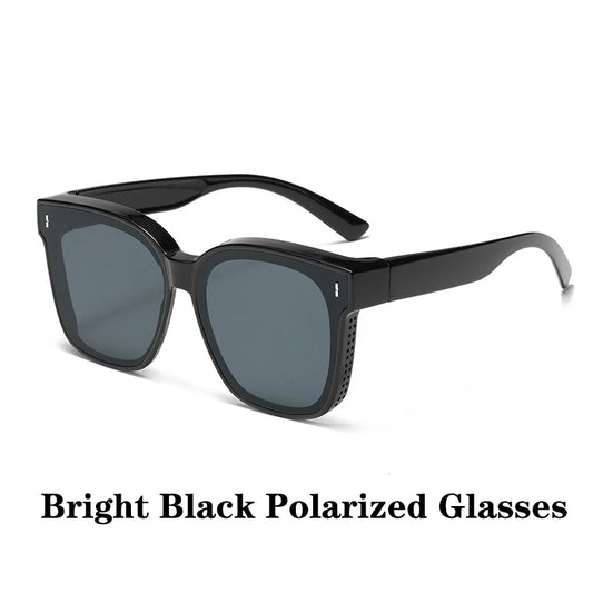 Fashion Square Polarized Sunglasses Cover over Myopia Prescription Glasses Portable Men Women Vintage Fishing Driving Eyewear ﻿